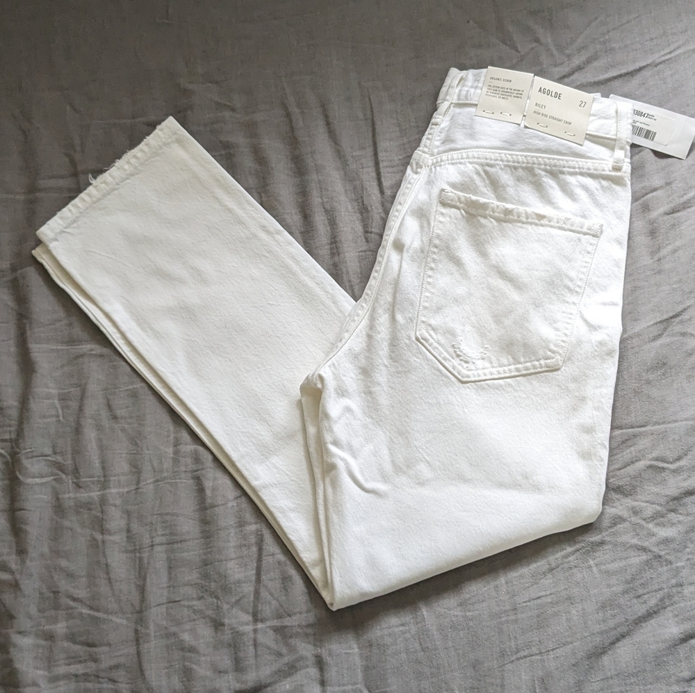 Agolde Riley Jeans in Slant White Distressed - Picture 2 of 5